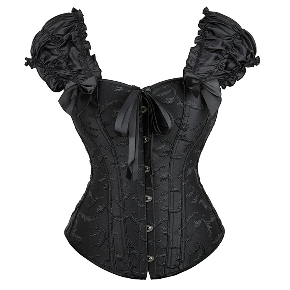 

Satin Corsets and Bustiers for Women Vintage Gothic Lace Up Vest Overbust Corsets Shoulder Straps Brocade Corselet Top