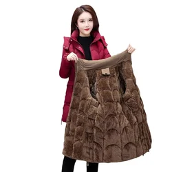 -30 Degree Thick Winter Women's Cotton Clothing Hooded Warm Coat Casual Jacket Female Overcoat Medium-long Parkas Mom Outerwear