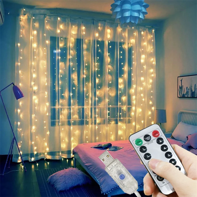 3M LED Curtain Garland USB String Lights Fairy Festoon With Remote Christmas Wedding Holiday New Year Decoration 2025 for Home