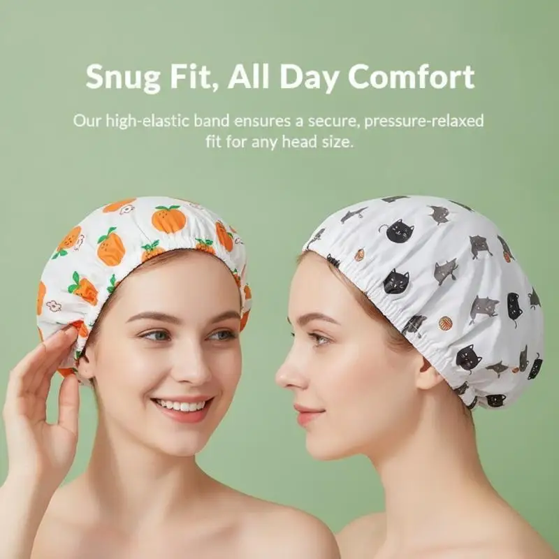 Waterproof Shower Cap Anti-leak Elastic Edge Breathable Premium Fabric for Daily Shower Spa Hair Treatment Use for Women Girls