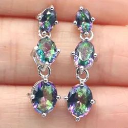28x8mm Jazaz 3.4g Real 925 Solid Sterling Silver Earrings Fire Rainbow Mystic Topaz Violet Tanzanite