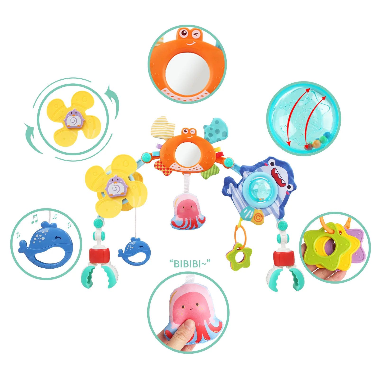 Baby Stroller Arch Toys Bouncer Toy Pram Activity Arch Toys Fine Motor Skills Toys Sensory Development Arch Baby Car Seat Toys