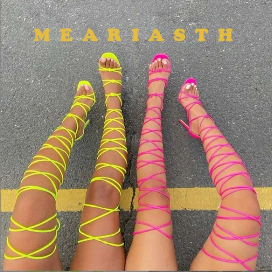 

NEW Summer Sexy Women's Sandals Narrow Band Slides Ladies Gladiator Party Thin Heels Square Toe Colourful Shoes Fashion