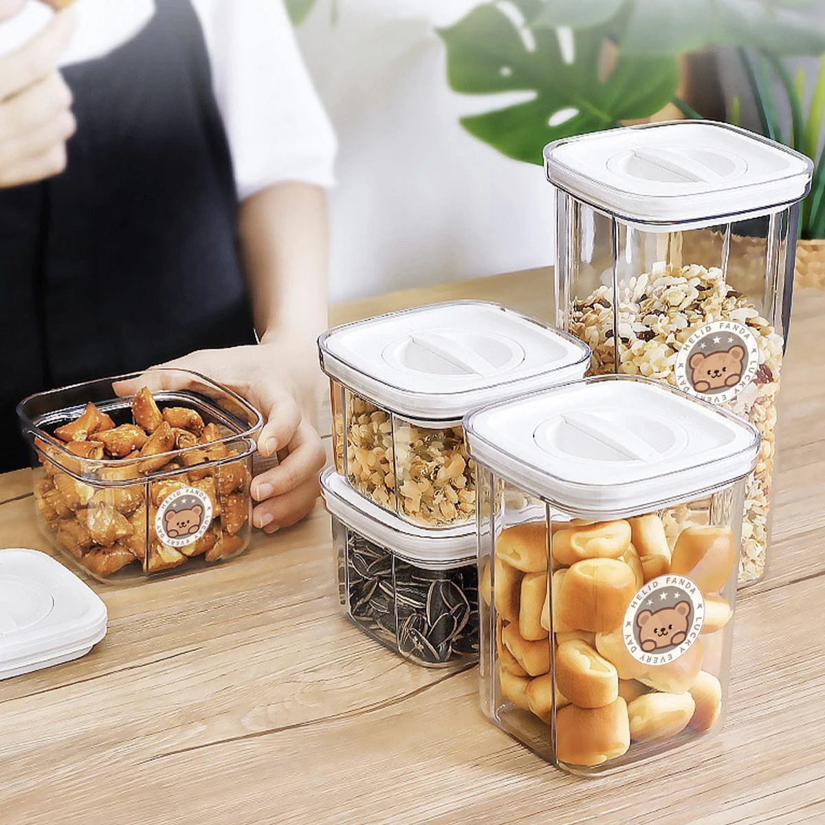 WORTHBUY Plastic Cereals Storage Box Transparent Sealed Jar Moisture-proof Spaghetti Grain Tank Kitchen Organizer Food Container