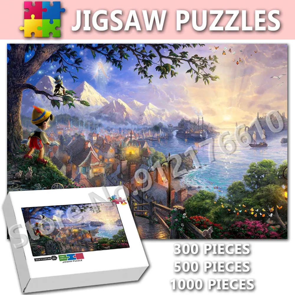 Pinocchio Disney Cartoon Jigsaw Puzzle 300/500/1000 Pieces for Adult Puppet Adventure Education Decompression Puzzle Toys Gifts