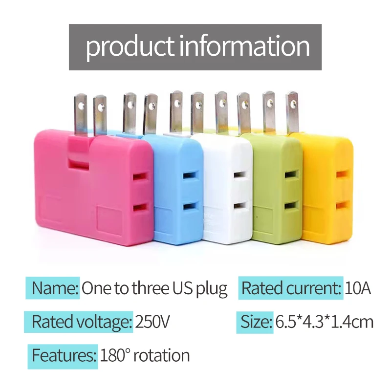 180° Rotating American Standard Plug 1 In 3 Out Universal Convenient Travel Adapter Phone Charger USA Canada Colombia Mexico