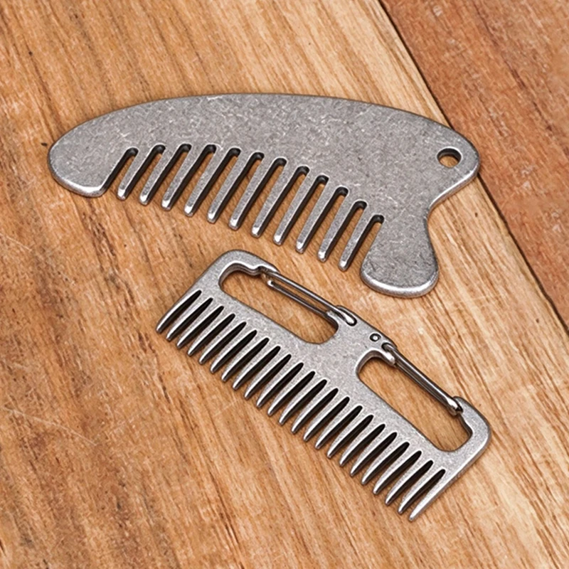 Mini Portable Titanium Alloy Edc Comb Retro Stone Wash Men's Anti-Static Styling Comb Outdoor Portable Beard Comb