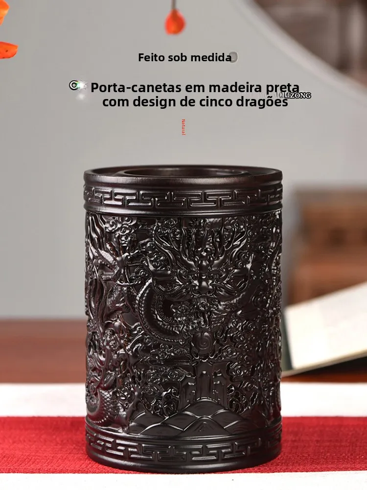 premium-bamboo-wooden-calligraphy-brush-holder-round-five-dragon-pattern-teacher's-day-gift-traditional-chinese-style-office