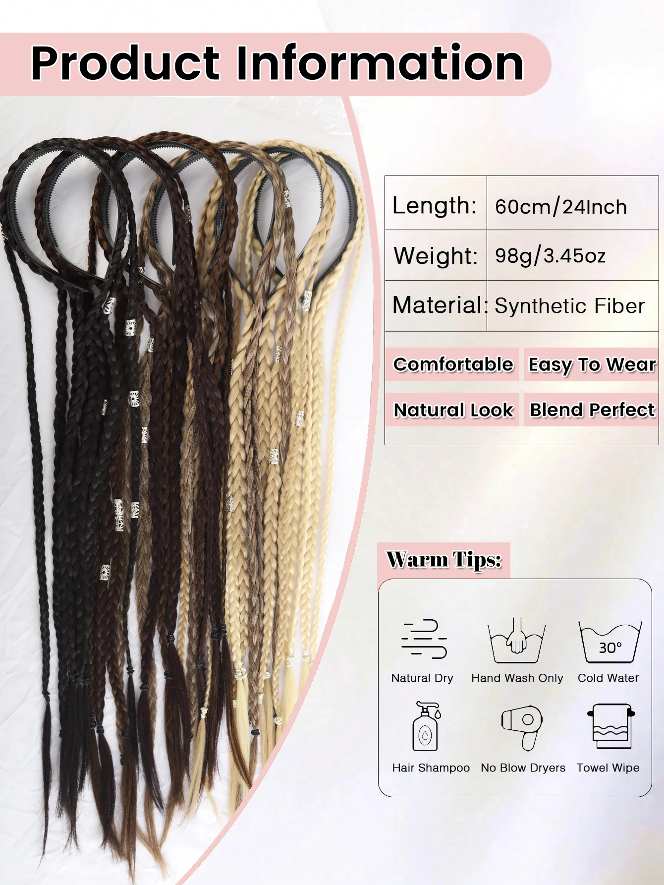 26인치 노르딕 바이킹 브레이드 헤어밴드 탈부착 가능한 - Women Accessories Clearance 리뷰 및 가격