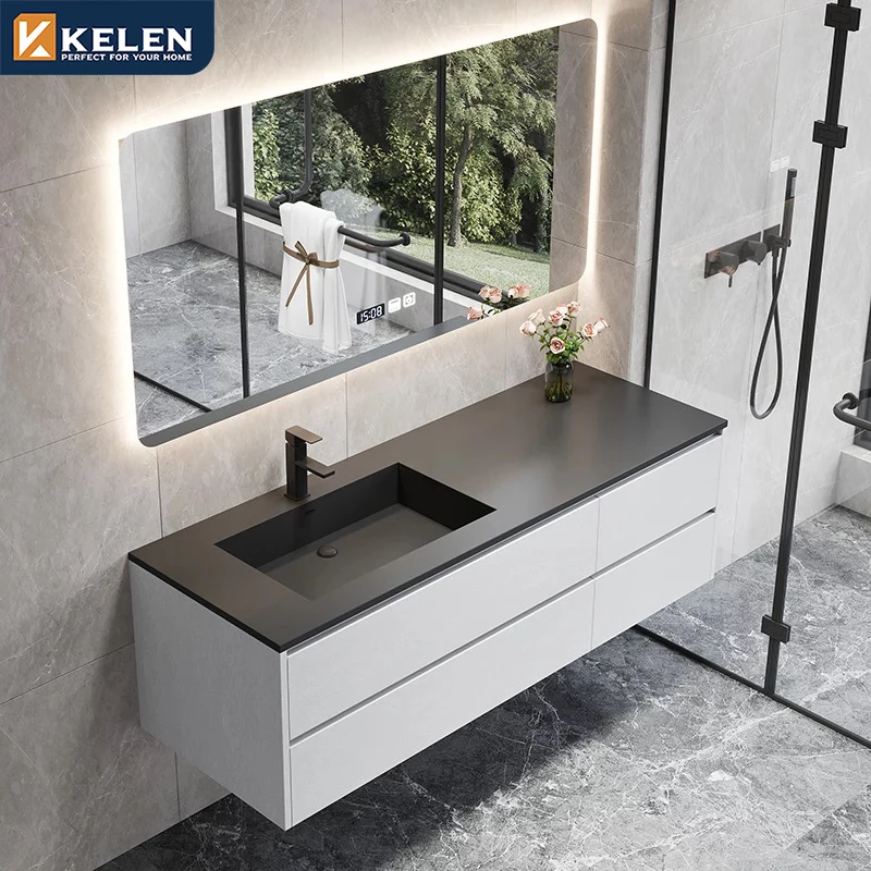 Kelen-Quartzo Contador Top Set, Pronto Feito Espelho, Pequeno de parede de madeira, Armário de banheiro moderno, Vanity Luxo personalizado, 2022