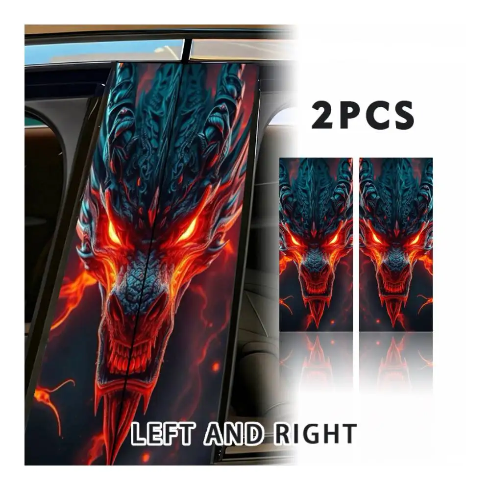 Black Dragon Flame Car B Pillar Stickers Decals Glossy Glass Metal Surface S
