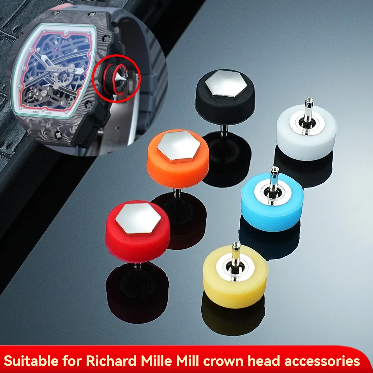 Replacement parts for the time-setting crown of Richard Mille RM series watches: copper crown with silicone ring