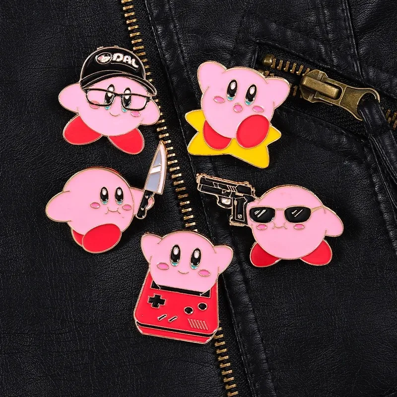 5pcs Set Cute Funny Game Kirby Enamel Pins Metal Magic Anime Broochs Backpack Hat Bag Collar Lapel Badges Student Birthday Gifts