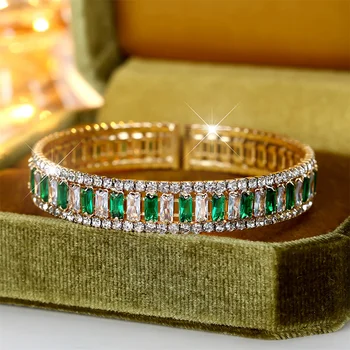 Square Stone Green Crystal Rhinestone Bracelet