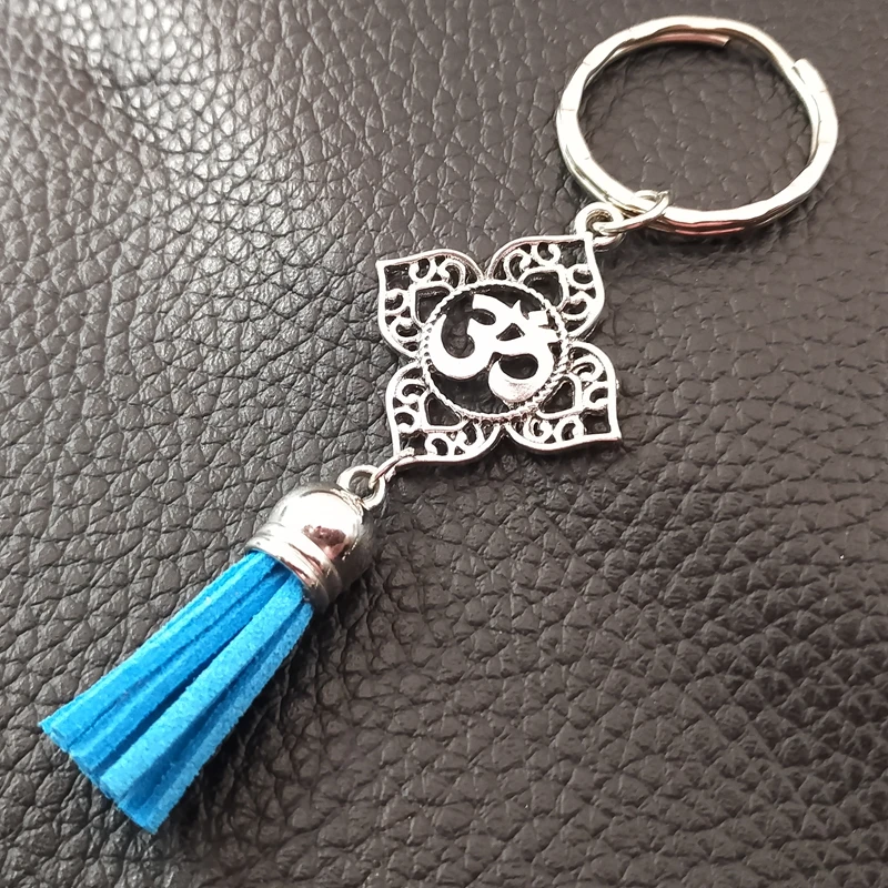 1 Filigree OHM OM AUM Buddha Lotus Tassel Pendant Keychain, Buddhism, Yoga Keychain Bag Chain Men and Women Jewelry Gifts