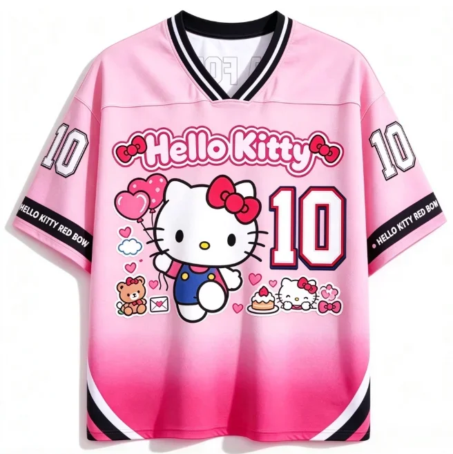 2026 3D Print Football Jersey No.10 Pink Gradient Unisex Summer Kawaii Streetwear Cartoon Fans Tops Family Matching
