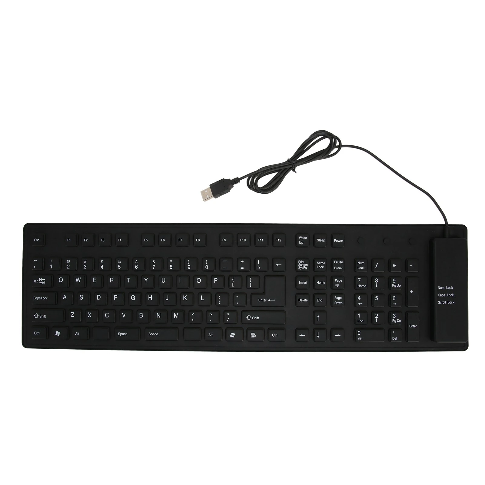 109 Keys Foldable Silicone Keyboard Quiet Waterproof Dustproof USB Wired Flexible Keyboard for Desktop Laptop Home Office Black