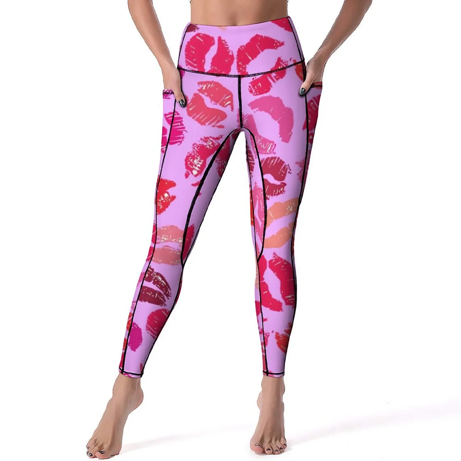 

A Burst Of Lips Leggings Sexy Lipstick Kisses Push Up Yoga Pants Vintage Stretchy Leggins Lady Printed Workout Sports Tights