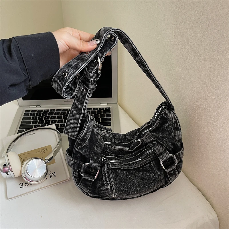 Trendy Women's Denim Shoulder Bag Crossbody Purse Vintage Casual Small Handbag Lightweight Luxury Design Retro Phone Bag Fashion