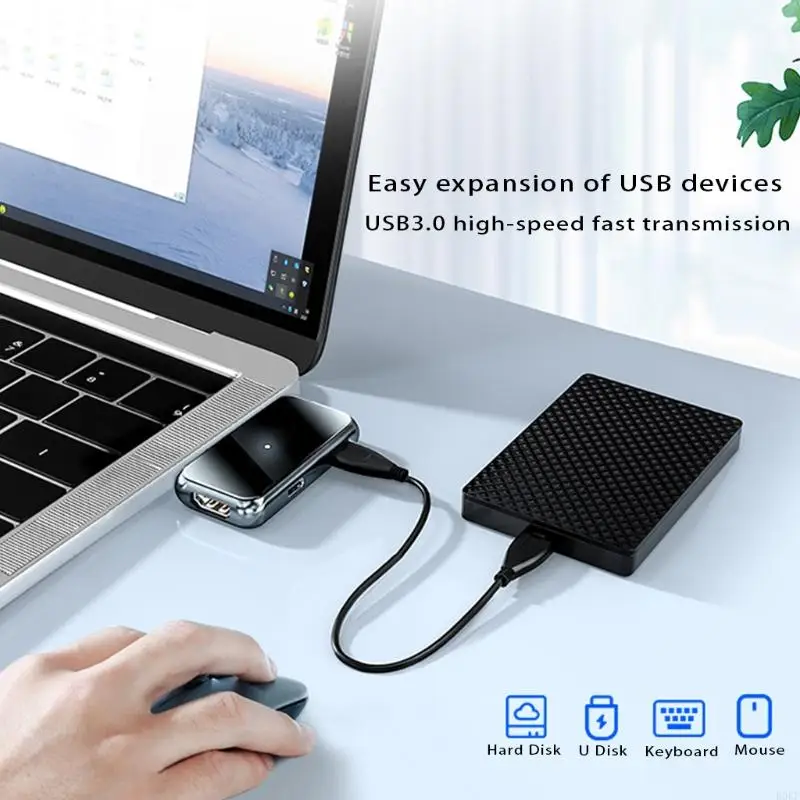 B0KF 3 in 1 USB Type C Dock Station to for HDMI + USB3.0 PD Hub Adapter for La