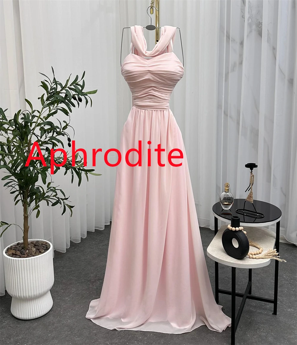 فستان سهرة شيفون وردي بمزاج مخصص عالي الجودة بدون حمالات بدون أكمام وسحاب خلفي وشريط للمناسبات الخاصة