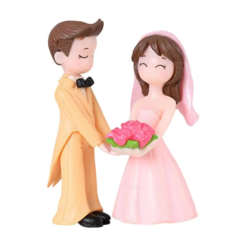 2Pcs Mini Doll Romantic Bride Groom Couple Figurines Ornament Standing Posture Lovers Figure Model DIY Miniatures Desktop Decor