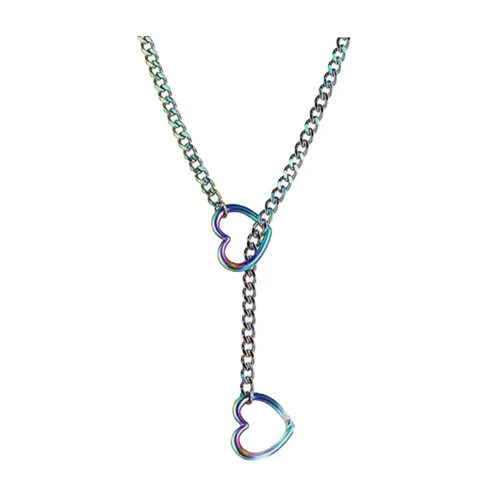 Womens Heart O Slip Chain Necklace Punk Rock Stainless Choker Steel Y-Necklace Adjustable Long Cuban Lariat Necklace New