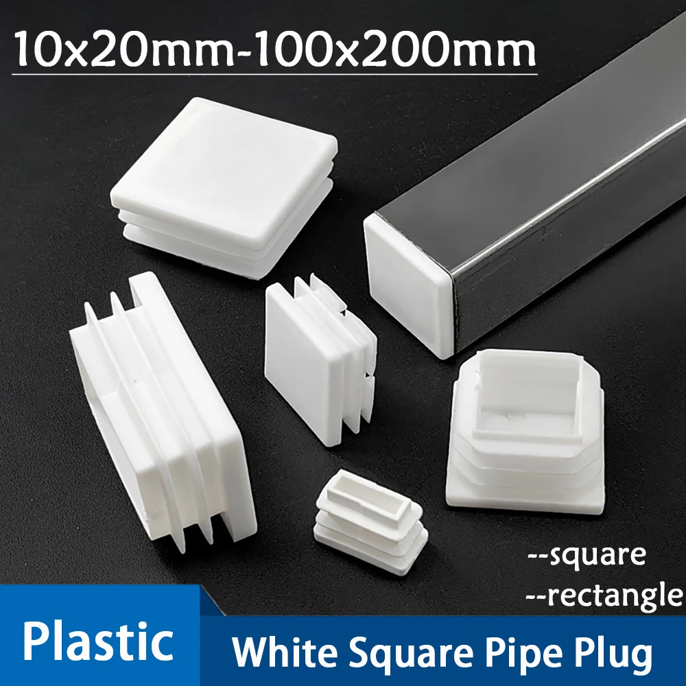 

1-10Pcs White Rectangle Plastic Pipe Plug Blanking End Cap 10x20mm To 100x200m Square Tube Plug Anti-slip Table Chair Foot Cover