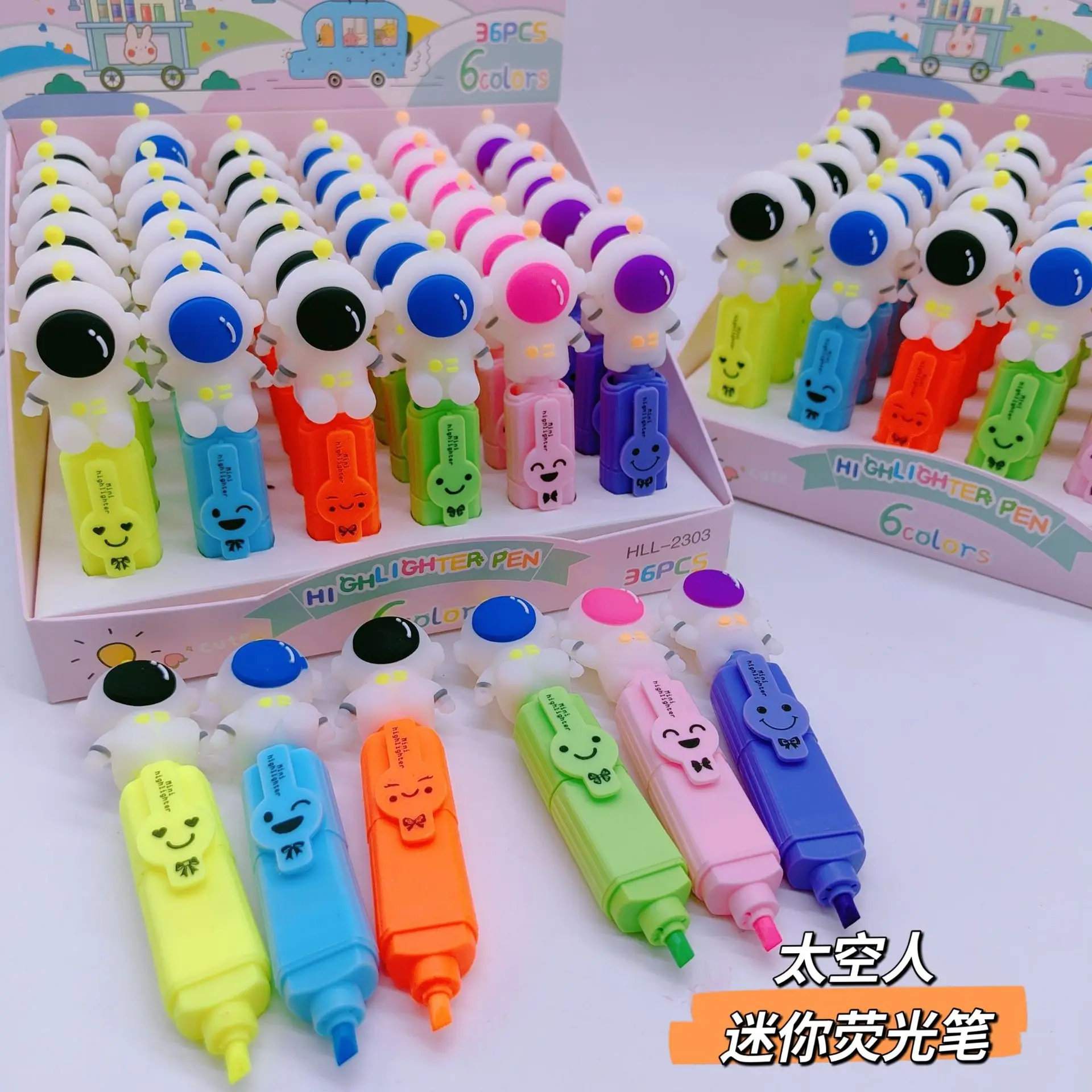 

36pcs New Astronaut Highlighter Cute Cartoon Mini 6-color Suit High-value Children's Color Marker Student Stationery Wholesale