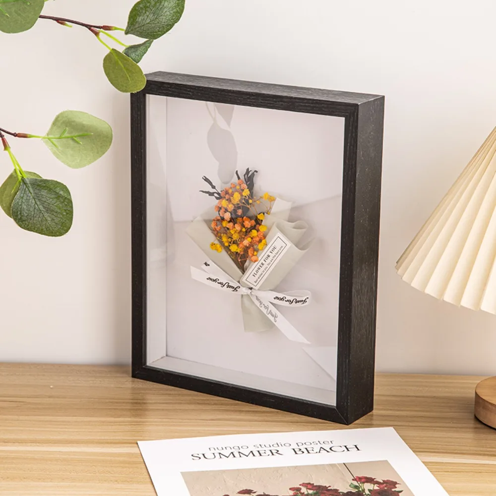 Image of Mehrgrößen-Schattenfugenrahmen aus Naturholz mit schwarzem Acryl – Rechteckiger Holz-Bilderrahmen für Trockenblumen