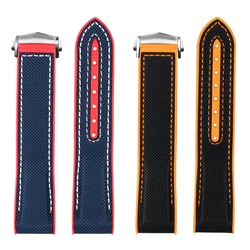 New 20mm 22mm Rubber Silicone Back Blue Watch Strap Nylon Watchband For Omega Seamaster 300 Speedmaster 8900 Planet Ocean Tools