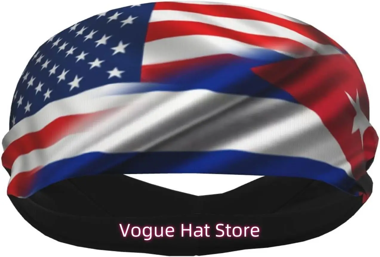 

Half America Half Cuban Flag Sports Headbands for Sweatband Sports Running Headband for Women Men Sweat Bands for Running