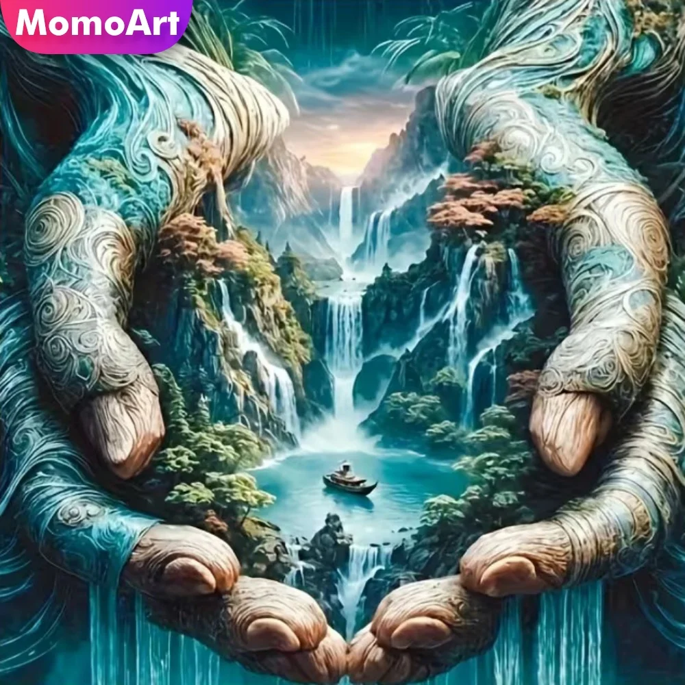 Momoart Diamant-Mosaik Wasserfall-Landschaft Kreuzstich DIY Diamantmalerei Handgemachtes Abstraktes Acryl-Bastelzubehör Handarbeit
