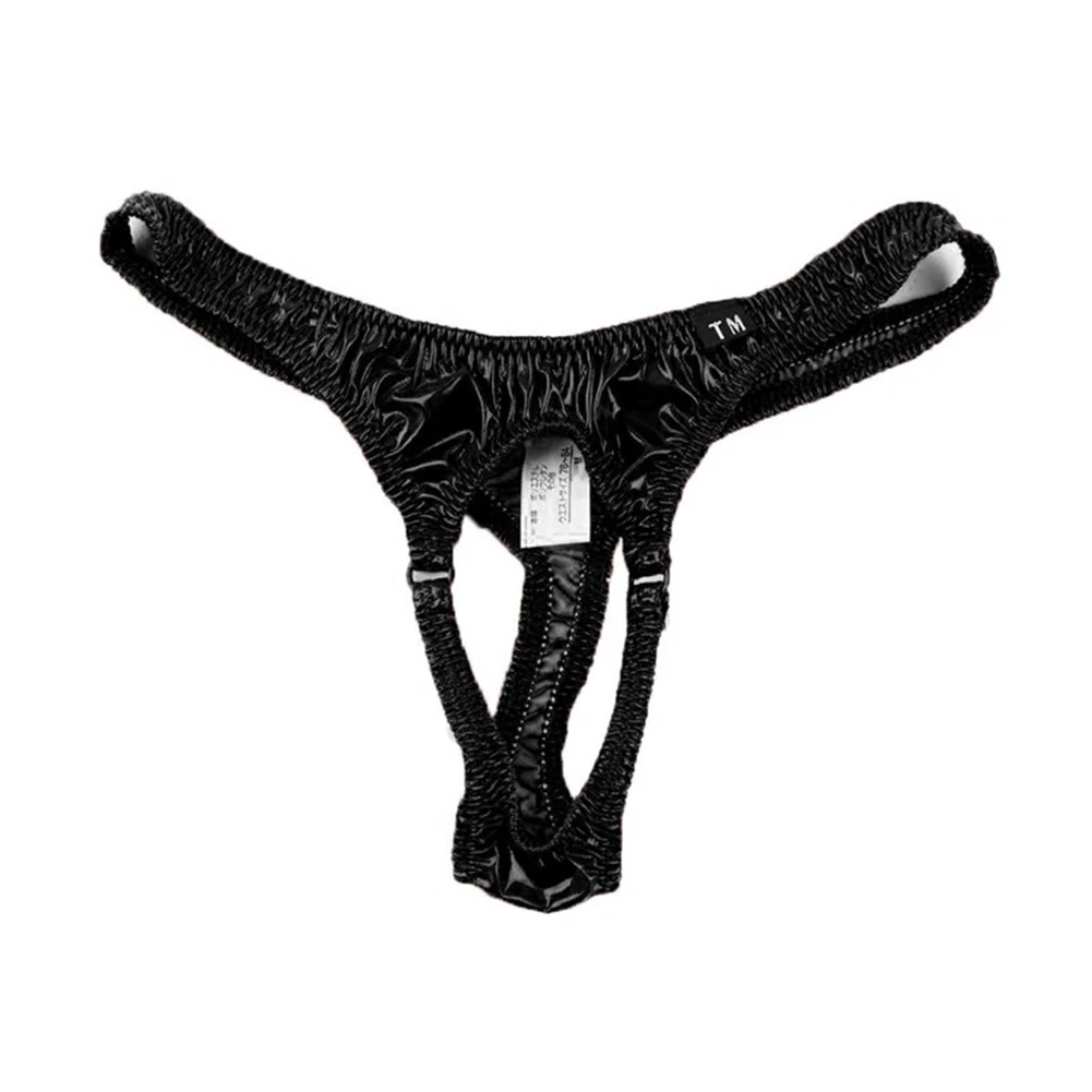 Mens Open Crotch Pouch Hole Panties Sexy Faux Leather Bikini Briefs Low Waist Open Pouch Underwear Gay Erotic Lingerie Underpant