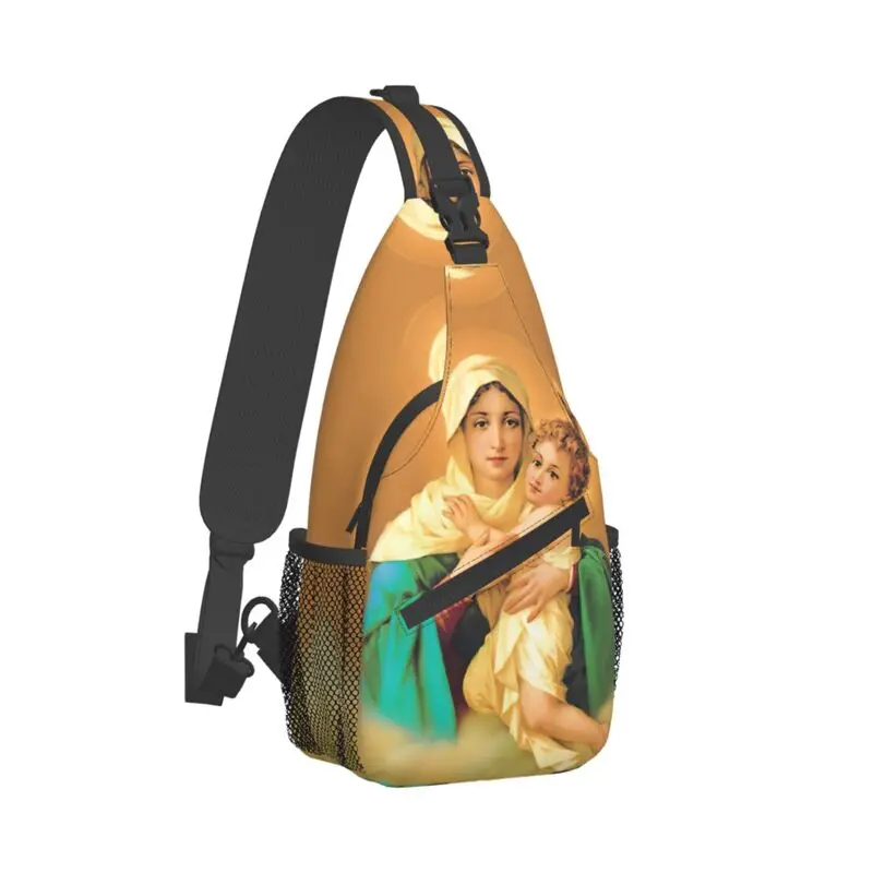 Mochila cruzada de moda para hombres, bolsos de pecho de hombro de la Virgen María, santa católica, Camping y ciclismo