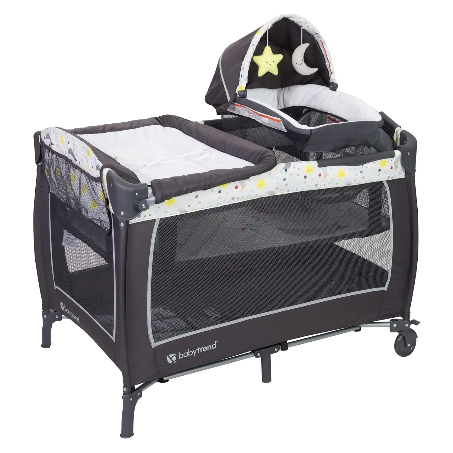 Deluxe Nursery Center with Canopy, Plush Toys, and Removable Bassinet for Cozy Baby Naps