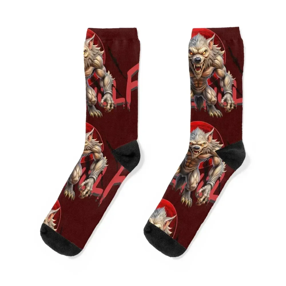 

WEREWOLF AND THE RED MOON - CLAWS TERROR HALLOWEEN Socks Stockings compression tennis compression Socks Ladies Men's