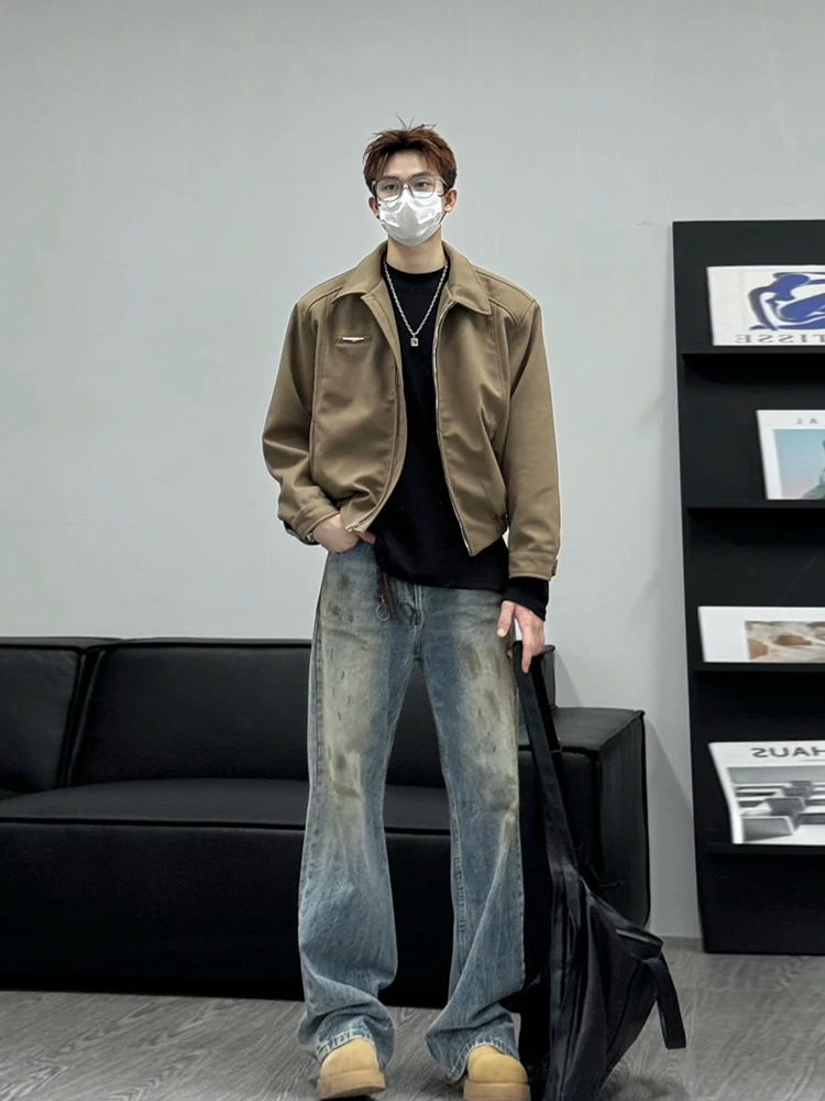 

Мужская модная куртка цвета хаки с подкладкой на плечах, высококачественная, повседневная, свободного кроя, для молодежи, в стиле джинсов.