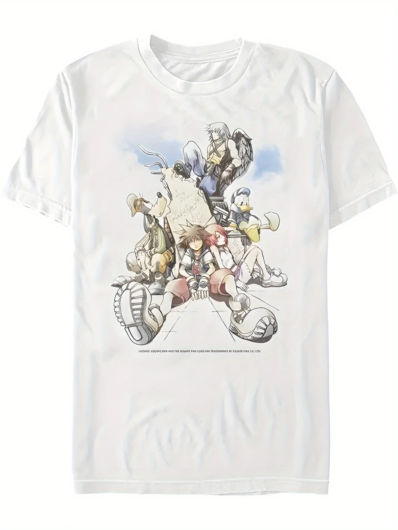 

Мужские и женские футболки с рисунком Kingdom Hearts Disney — белые с короткими рукавами и яркими принтами персонажей