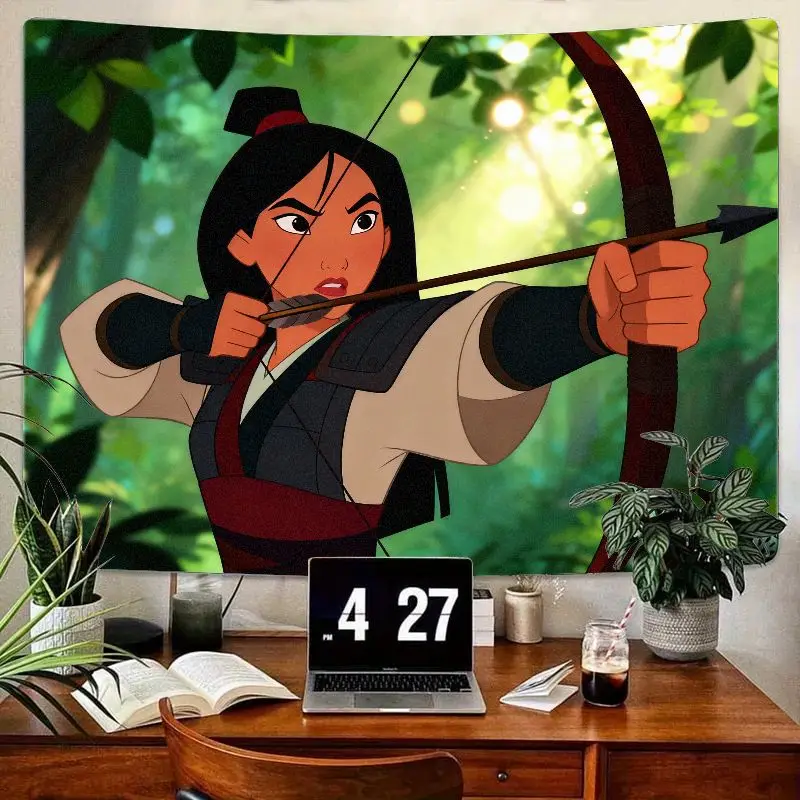 

1 шт. Дисней Мулан Воин Принцесса Лучник Гобелен Современный Полиэстер Настенное Искусство Гостиная Спальня Общежитие Декор Подарок для Девочек Мулан