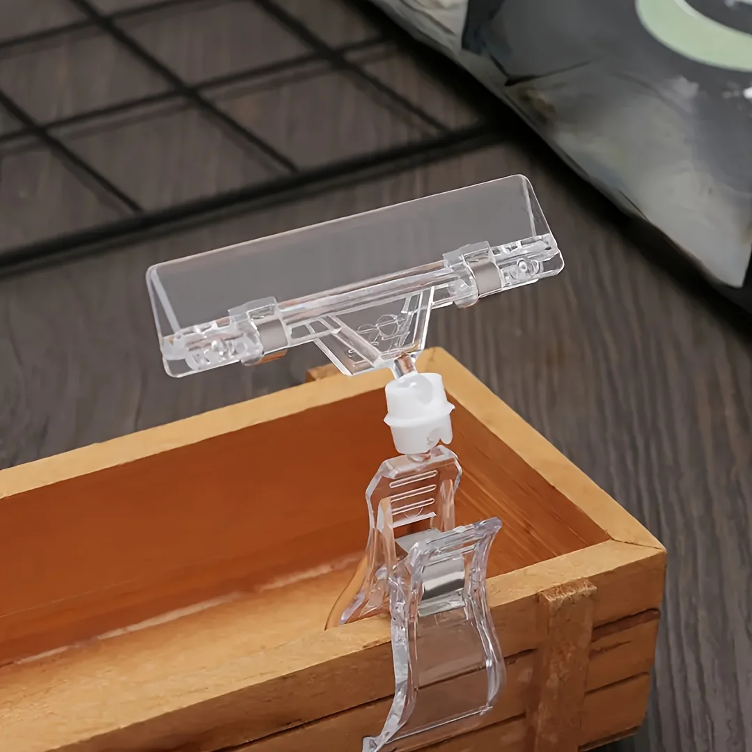 Clear Plastic Retail Price Tag Holders - Durable Sign Display Clips for Shelves, Secure Multi-Clip Design for Organized Displays