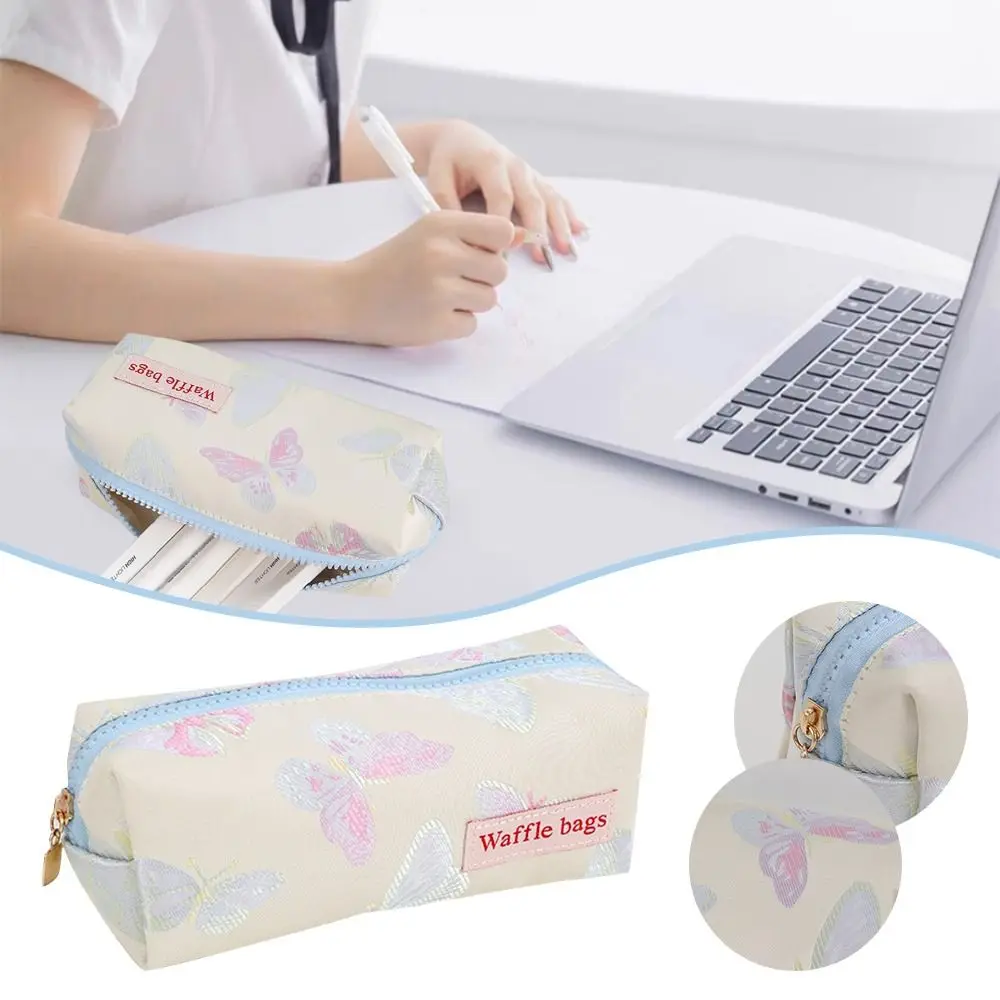 Astuccio per matite a forma di farfalla con piccoli fiori alla moda, scatola per cancelleria di grande capacità, borsa per cosmetici per forniture per ufficio scolastico