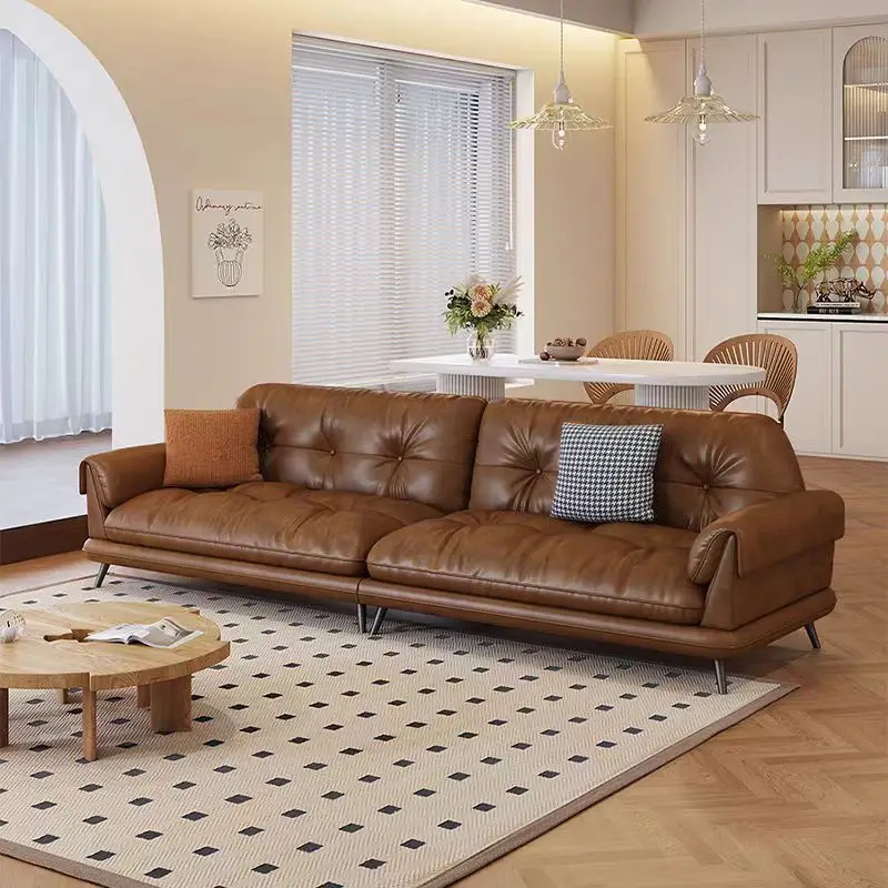 

#￥Cheap Sofa Set High Quality Luxury Oil Wax Leather Sofa Simple Modern Living Room Sofa Furniture Three Seats Foam Couch