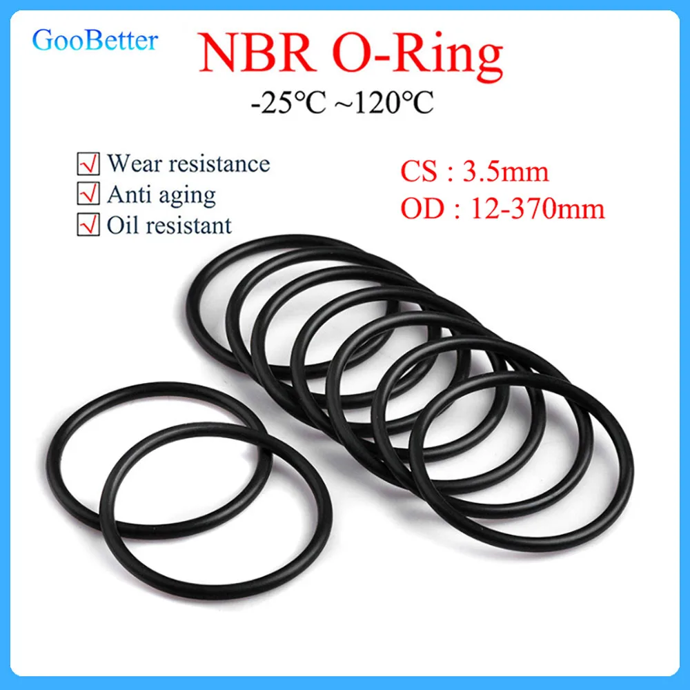 

20Pc/lot NBR O-ring Thickness CS 3.5mm Outer Diameter 12-370mm Nitrile Butadiene Rubber Spacer Oil Resistance Round Black Washer