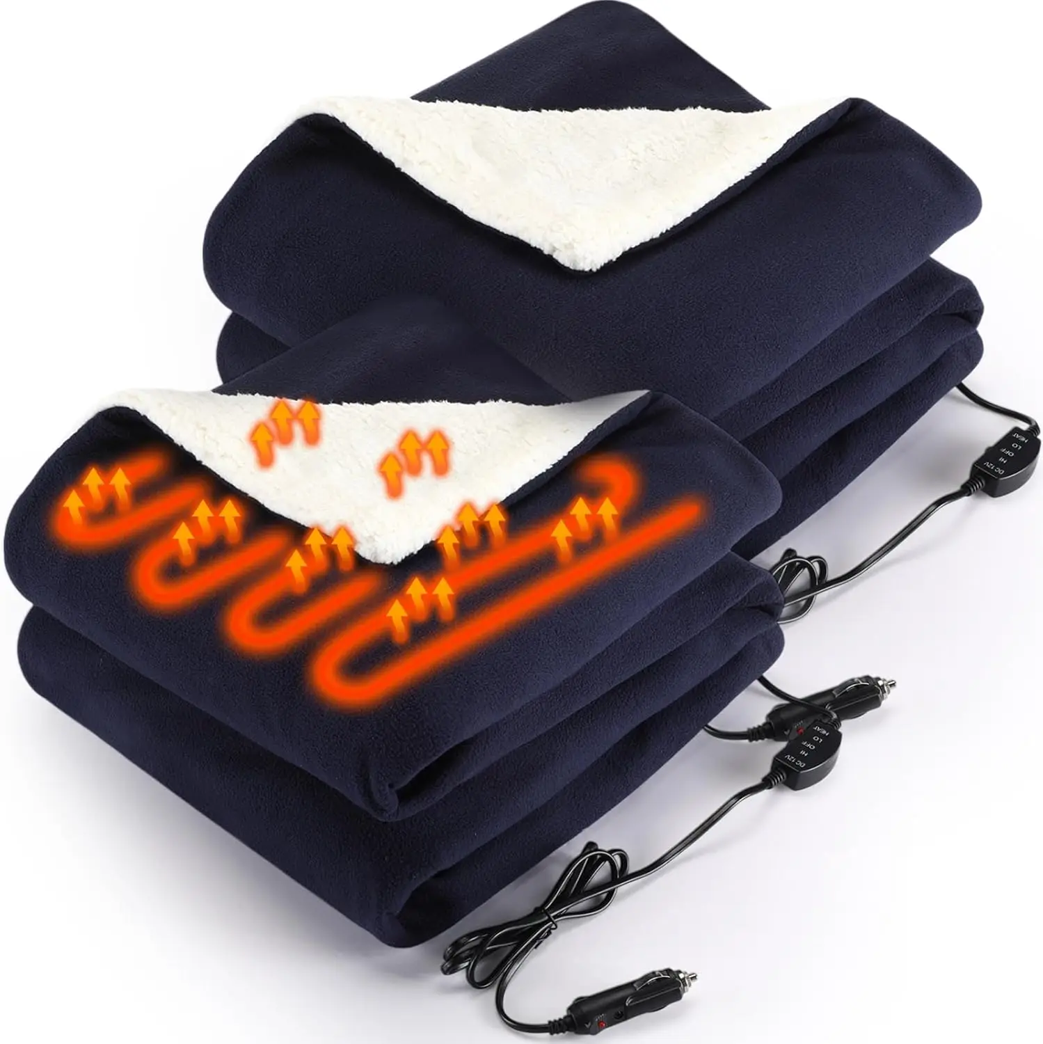 

2 Pack Heated Car Blanket, 12V, 3 Heat Levels, 60' x 43', Portable Electric Throw for Car Truck SUV RV Camping, Winter Cold Weat