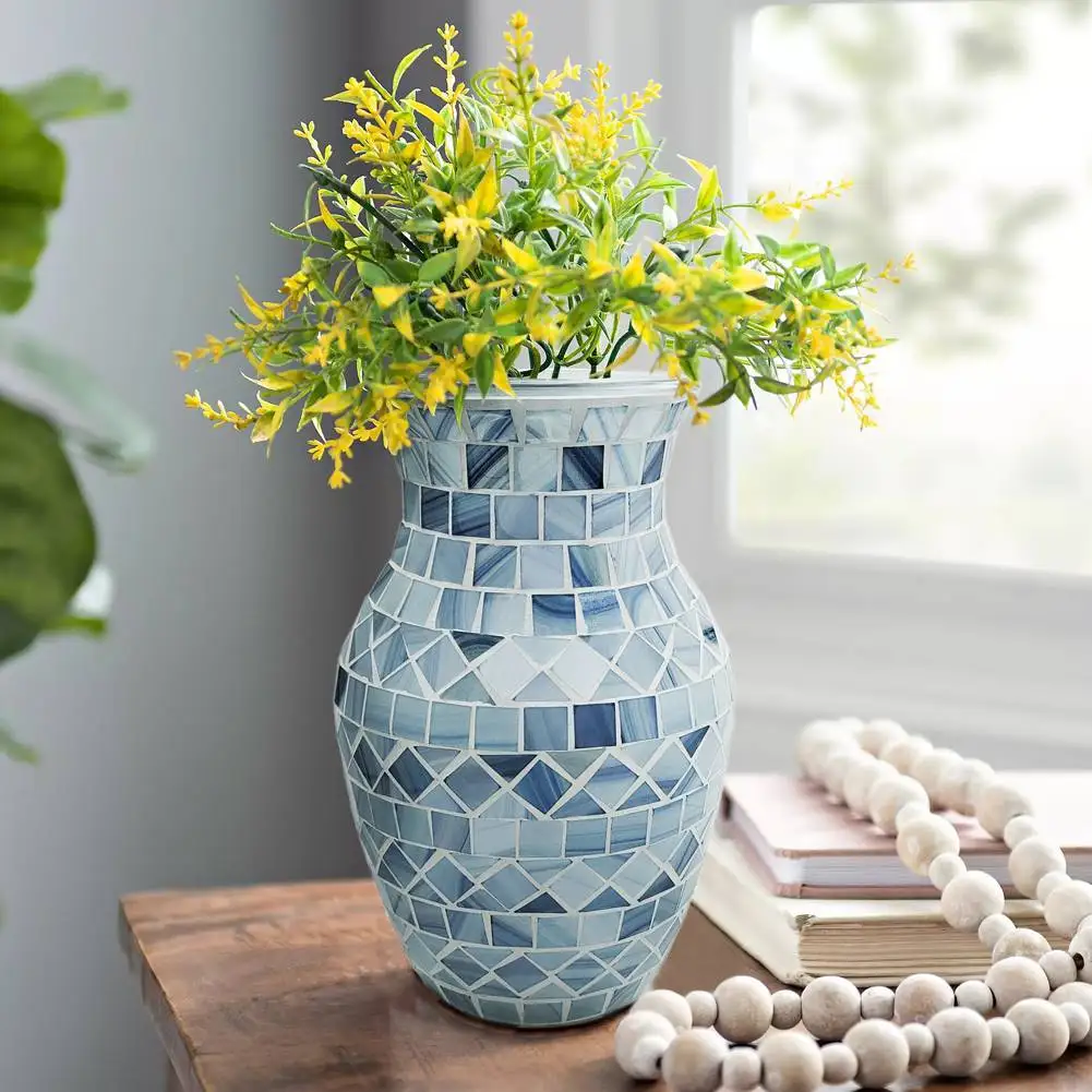 Nordic Style Checkered Glass Flower Vase Art Plant Pot Round Mosaic Flower Vase Desktop Ornament Home Decor Accessories Gift