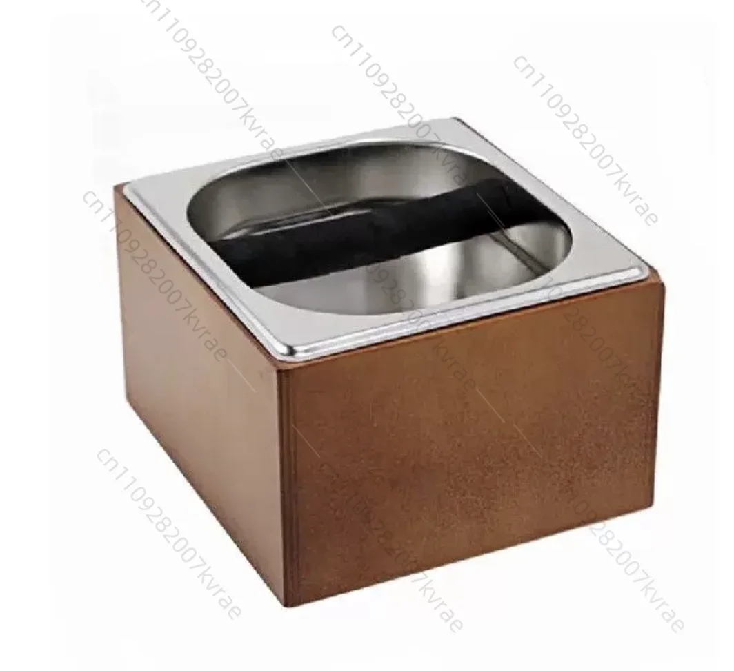 

A01F-Coffee Knock Box Stainless Steel Wood Coffee Grounds Container Box Barista Coffee Residue Bucket Grind Waste Bin