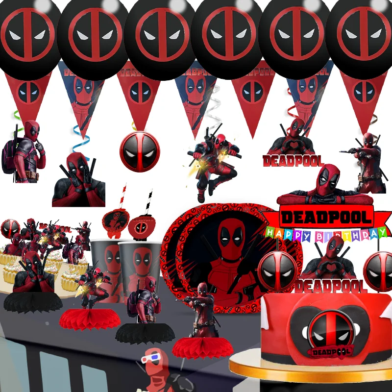 deadpool vs wolverine theme hero party supplies decorations kids birthday disposable tableware tablecloth children's day party