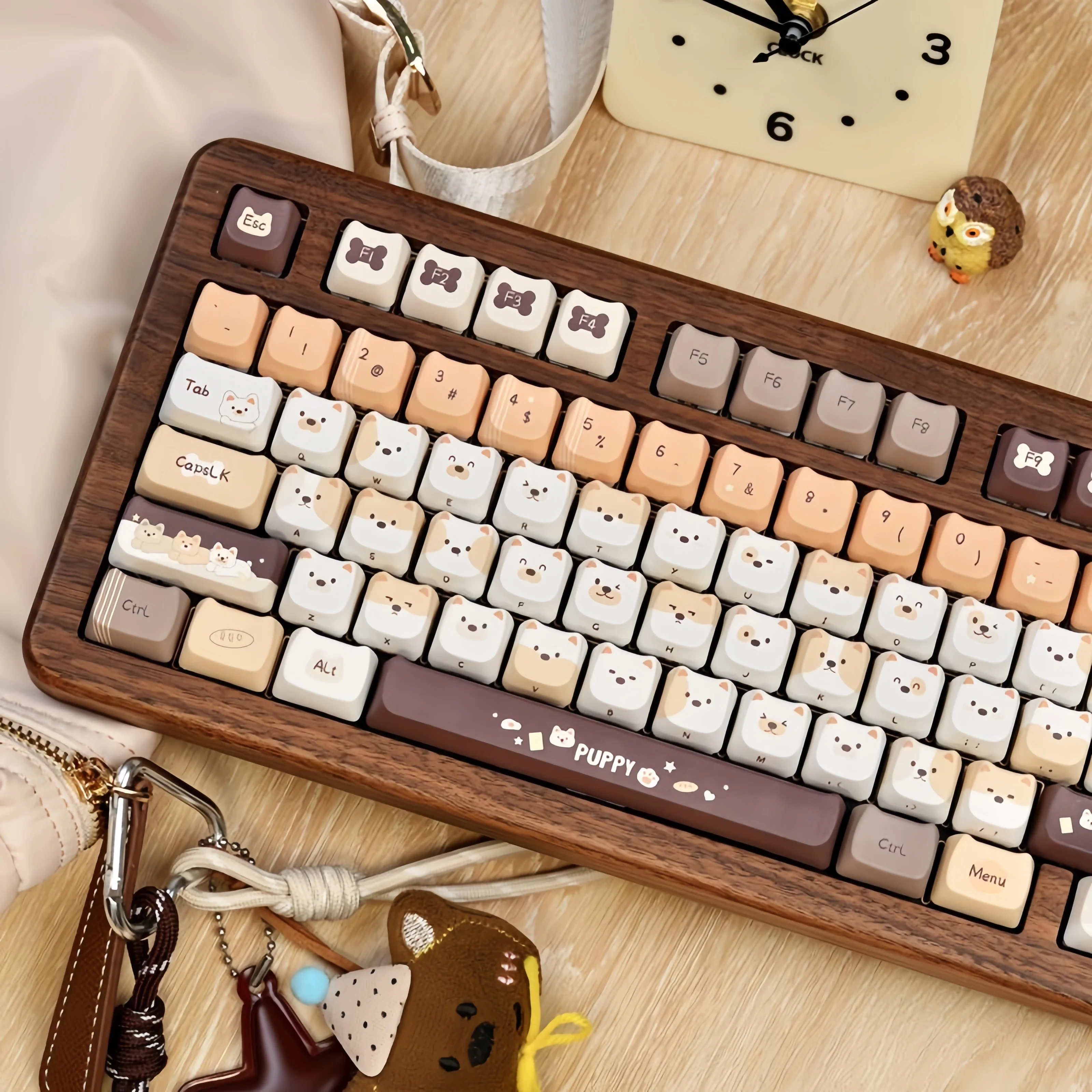 Cute Puppy MAO Profile Custom Keycap 130 Keys Set Five Side Dye Sublimation PBT Keycaps for MX Switch Mechanical Keyboard