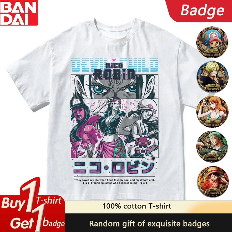 

Bandai Genuine ONE PIECE New Short-sleeved T-shirt Luffy Japanese Animation Pure Cotton Men's Loose Short-sleeved T-shirt